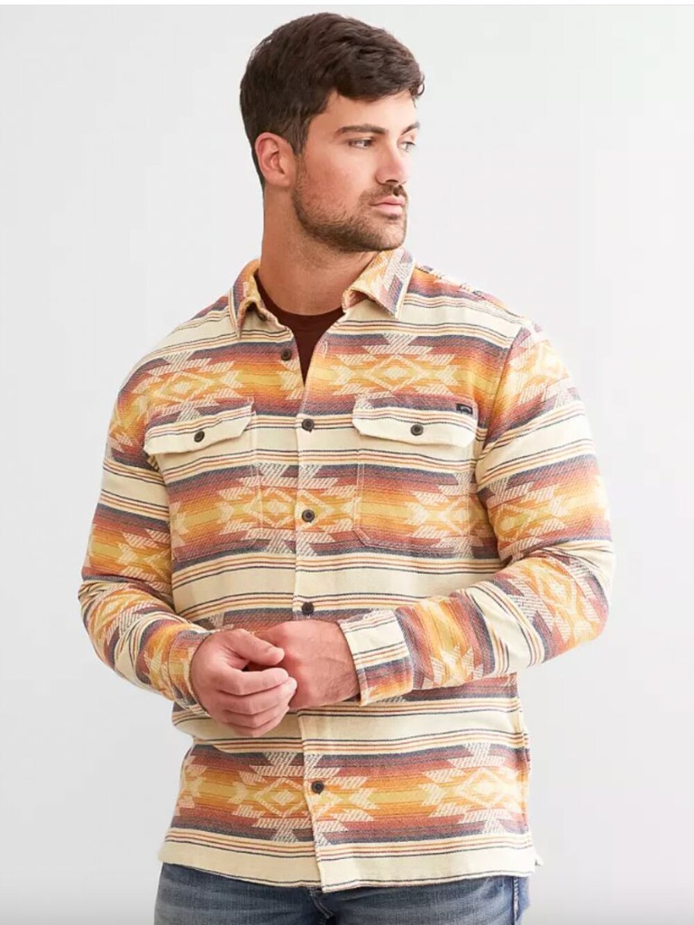 Billabong Off Shore Jacquard Flannel Shirt Size M California Aztec Print